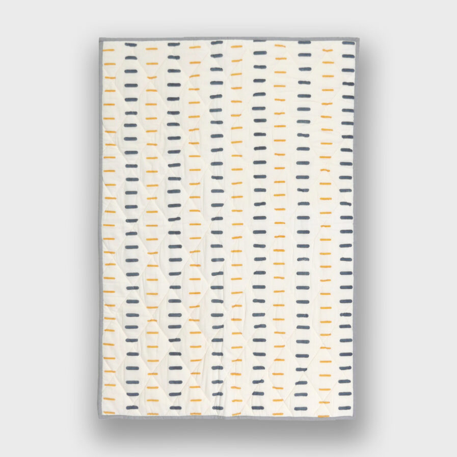 Block-Printed Baby Quilt - Rain Quilt - (Yellow-Navy)