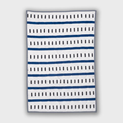 Block-Printed Baby Quilt - Lines and Dashes Quilt - (Blue-Black)